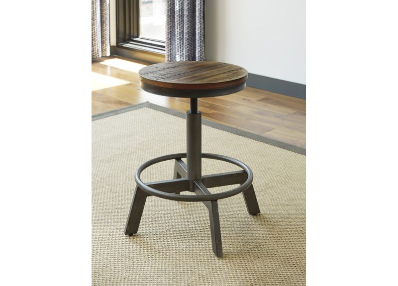 Wooden Dining Stool with Metal Base and Adjustable Height - Talwood